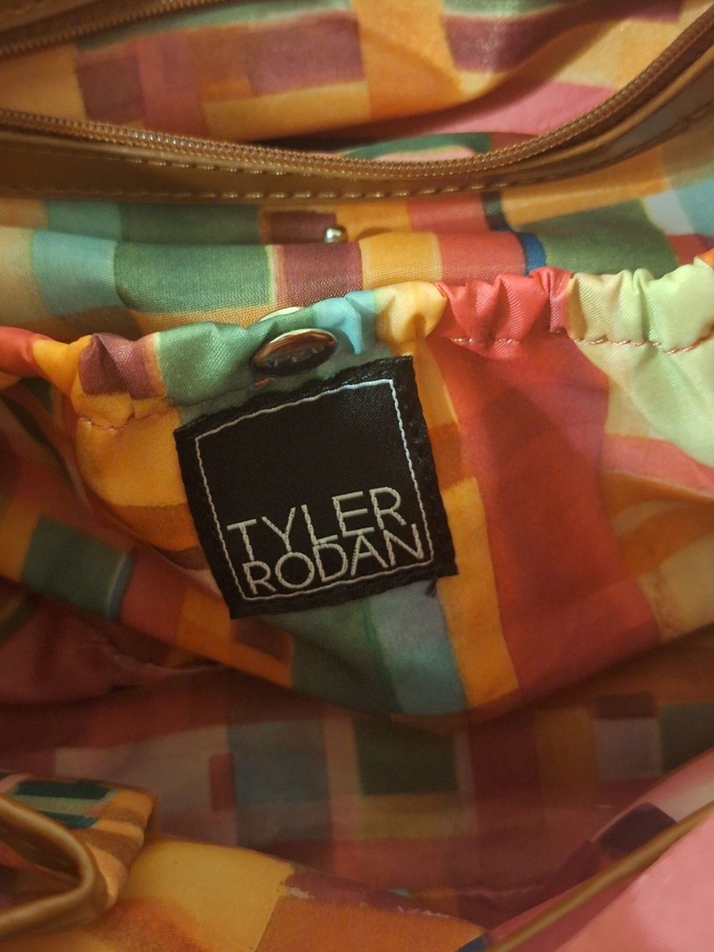 Tyler Rodan Coral Canvas Tote with Tan Trim and Multicolor Tag (13.5 X 8.5 X 4.5 - Picture 11 of 16